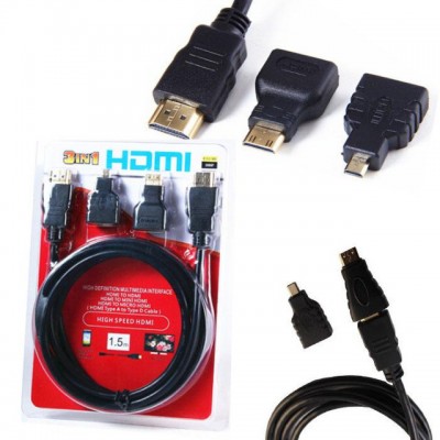 Cabo HDMI 1,5 metros com Adaptador Micro-HDMI e Mini HDMI